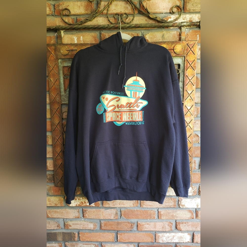 Gildan Black Crewneck Sweater with Space Needle Design